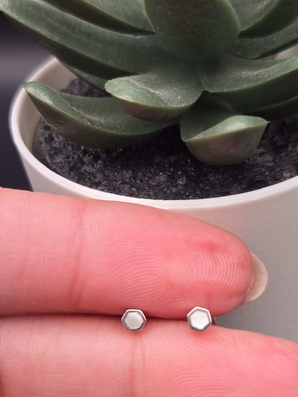 .925 Sterling Silver Hexagon Mother-of-Pearl Stud Earrings - 3mm